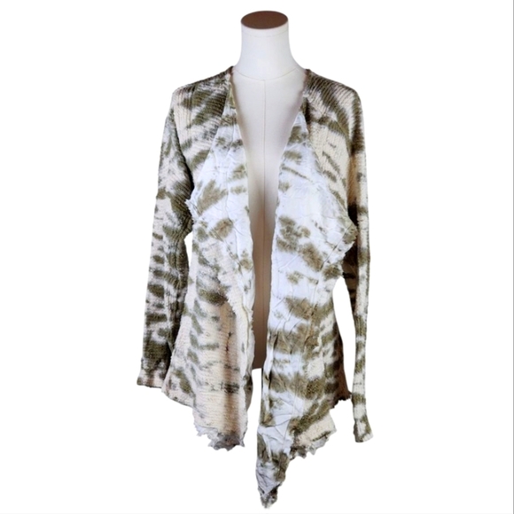 XCVI Olive Tie Dye Open Front Cardigan Sz S Cotton Blend Boho Casual Jacket - Picture 1 of 8